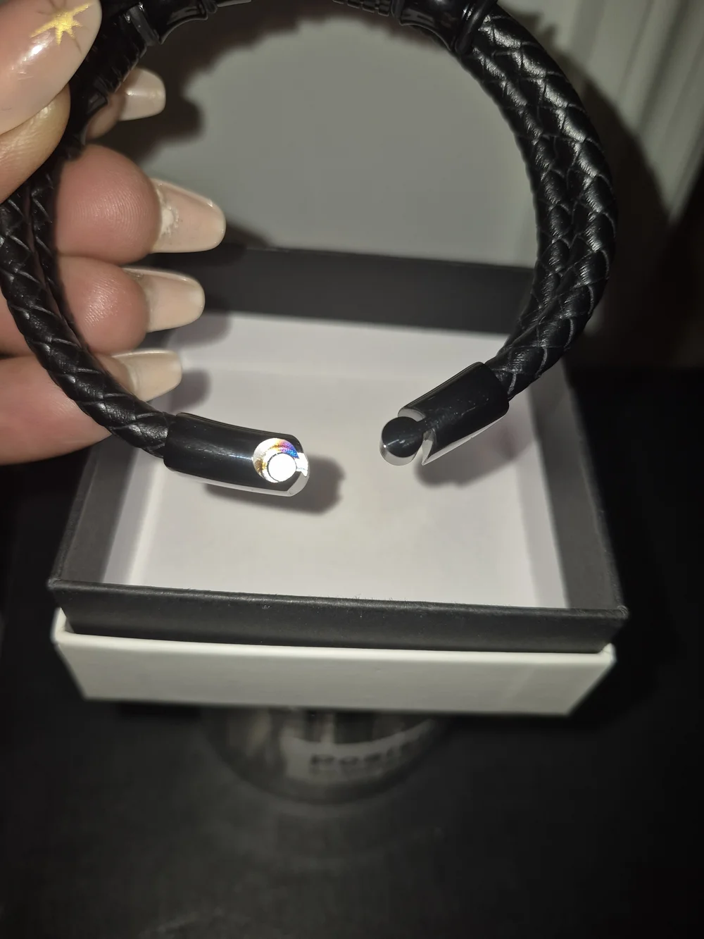 Men's Black Braided Leather Bracelet - Minimal Metal Accents